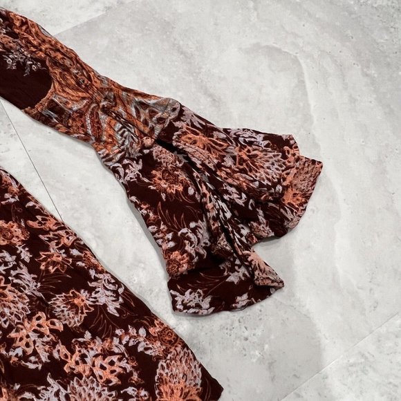 Free People Lady Luck Printed Tunic High Neck Bell Sleeve Tie Dress Sz XSmall XS - Picture 4 of 10